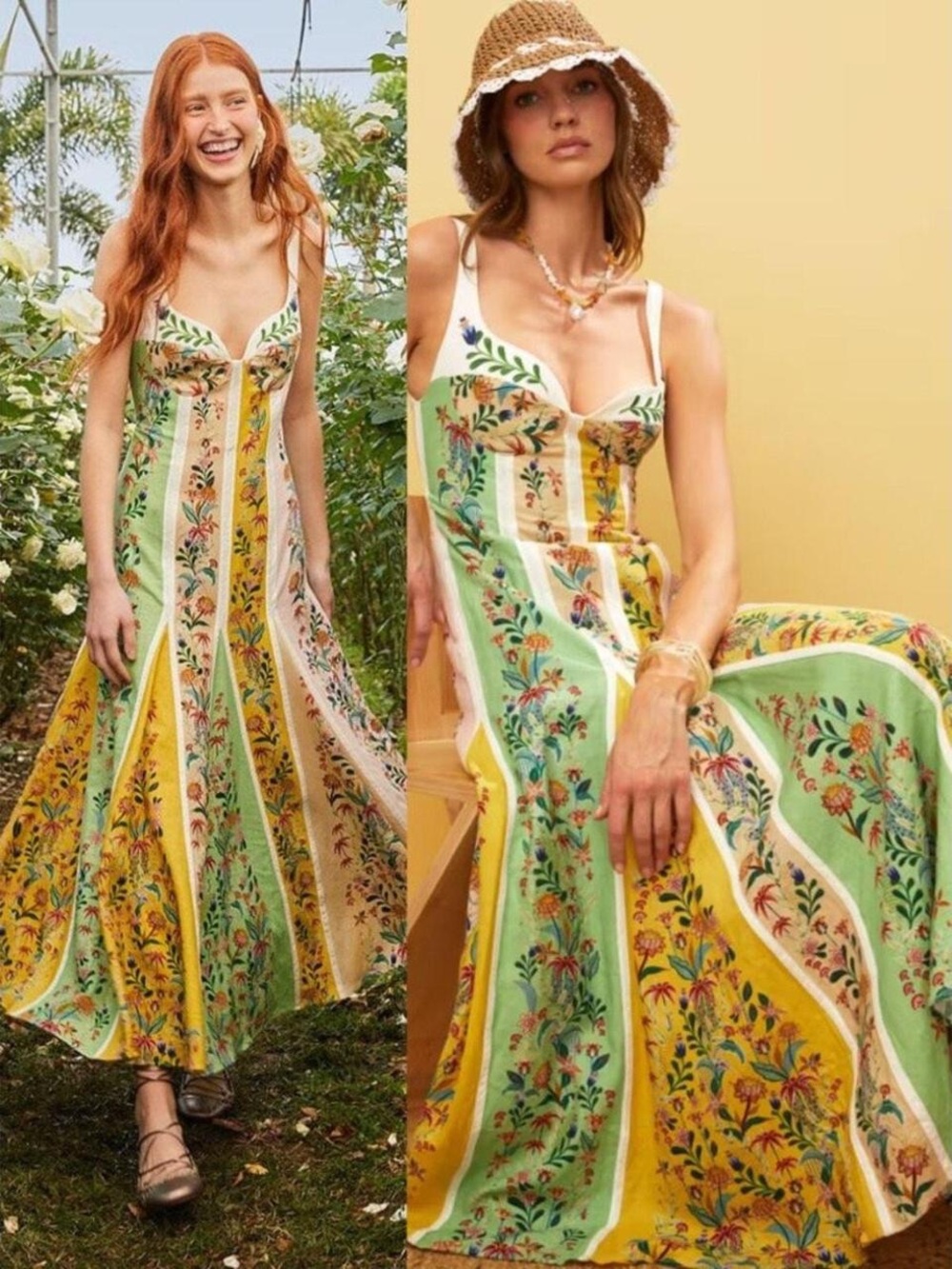 Farm Rio Delicate Floral Stripes Linen Blend Maxi Dress - XS/S, size 2